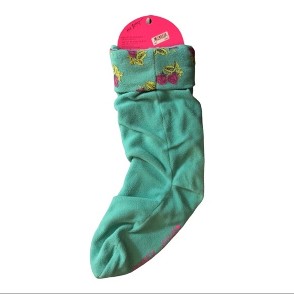 Betsey Johnson Green & pink knee length fleece boot‎ feet shoe liner warmers new - Picture 1 of 16